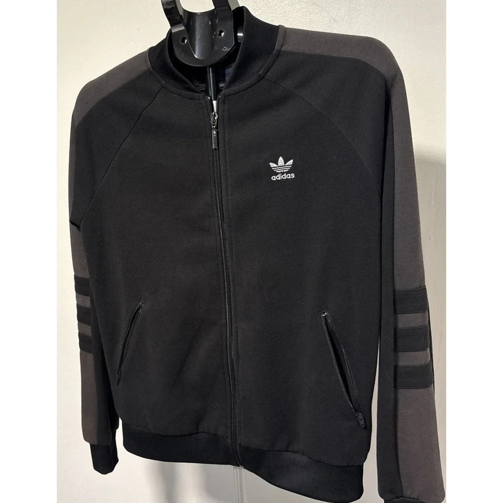 adidas.  S Black Full-Zip Track Jacket Fleece Polyester